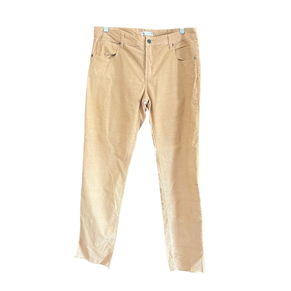 Carve Designs Tan Corduroy Straight Leg Raw Hem Pants Size 12 Organic Cotton